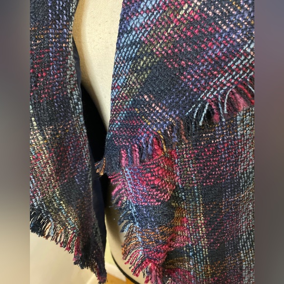 Sold!!!KARL LAGERFELD Paris Dress Jacket Size 6 Plaid Tweed Blue Multi Waterfall - Picture 9 of 11